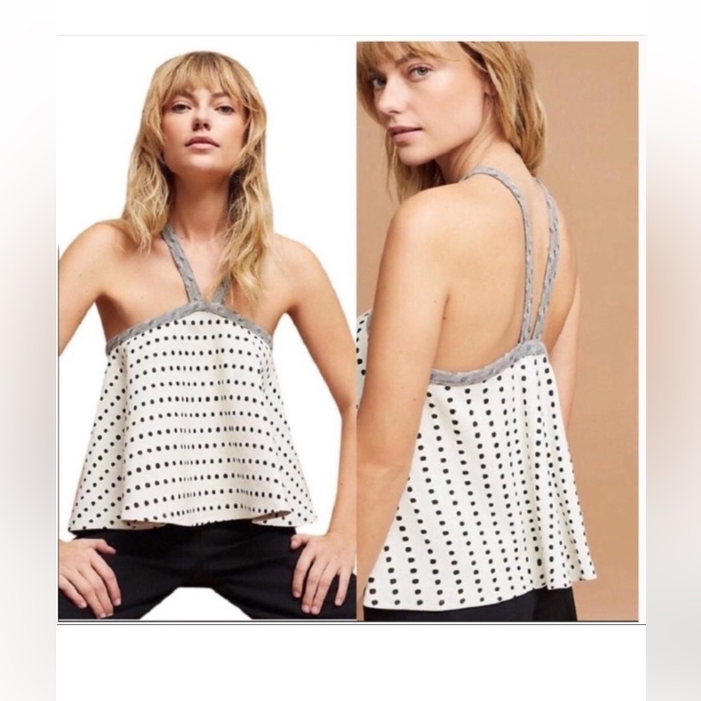 Anthropologie Postage Stamp Polka Dot Crop Top Sz Large